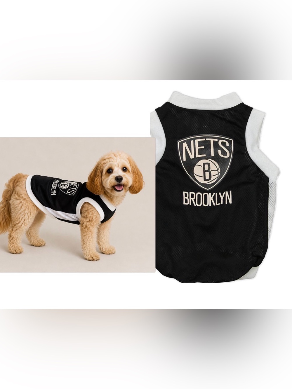 NWT [Sporty K9] Brooklyn Nets NBA Dog Basketball Jersey Black/White Size M